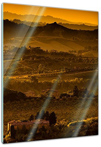 Glasbild - Toskana im Sonnenuntergang - 60x80 cm - Deko Glas - Wandbild aus Glas - Bild auf Glas - Moderne Glasbilder - Glasfoto - Echtglas - kein Acryl - Handmade