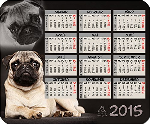+++ MOPS Möpse - Textil MOUSEPAD Jahreskalender Ganzjahreskalender KALENDER 2015 - MOP 10