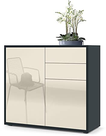 Vladon Sideboard Ben, Made in Germany, Kommode mit 2 Türen und 2 Schubladen, Schwarz matt/Creme Hochglanz (79 x 74 x 36 cm)