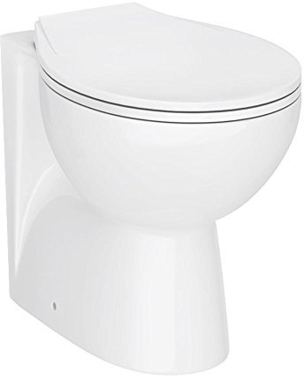 VeeBath Essentials Compact Bathroom Round Back to Wall WC Toilet Pan with Soft Closing Seat - 515mm Deep