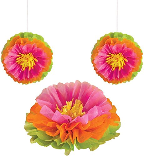 (PKT) Hawaiian Fluffy Flower Decorations (3 pk)