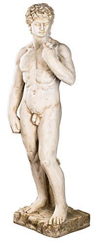 Wetterfeste Riesige schwere (14kg) Statue 108 cm hoch SYL-A 14014L- Michelangelos David, Gartenfigur, Dekofigur, Statue, Mythologie, Figur, Büsten, Dekorationsfigur für Innen und Außen,in ANTIKBEIGE