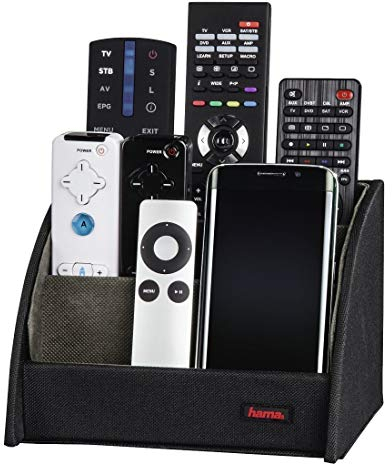 Hama Support Télécommande TV Commander (porte-télécommande TV Chaine Hifi DVD Blue-Ray, 3 grands compartiments, Boite de Rangement organiseur lunettes, smartphones, contrôleurs) Noir