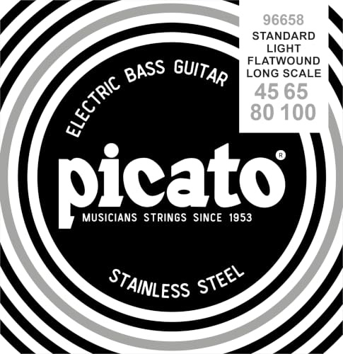 Picato 96658 4 cordes inoxydable Plat Cordes Cordes de basse Long Scale 45–100, Lot de 4 pièces