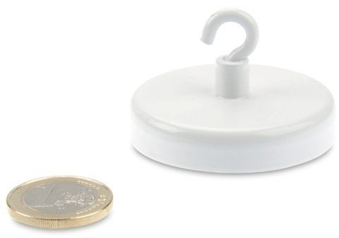 Gancio magnetico Ø 50 mm – Bianco – Contiene 22 kg di ferrite