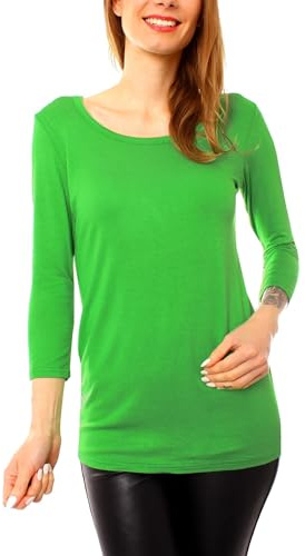 Easy Young Fashion - Damen Basic 3/4 Arm T-Shirt Rundhals - langes Unterziehshirt - Longshirt Skinny Fit 1098