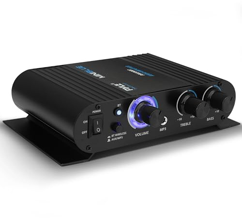Pyle Wireless Bluetooth Home Audio Amplifier - 90W Dual Channel Mini Portable Power Stereo Sound Receiver w/ Speaker Selector, RCA, AUX, LED, 12V Adapter - For Smartphone PA, Studio Use - PFA330BT