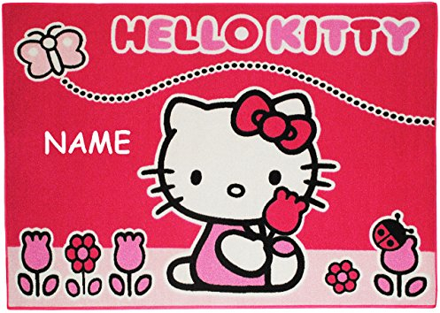 alles-meine.de GmbH Teppich - Helllo Kitty - Kinderteppich/Bettvorleger - incl. Name - 95 cm * 135 cm - rutschfest, da unten gummiert - für Kinder - Katze - für Mädchen Ki..