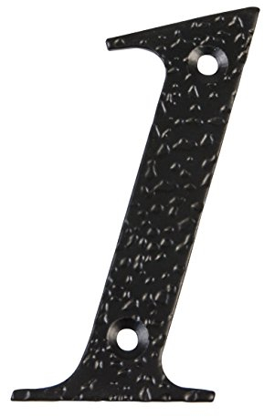 Amig - Nummer für Haus- oder Torwände | Nr. 1 | 100 x 65 mm | für Wände oder Außenbereiche | aus schwarzem Epoxid-Finish | Schmiede-Stil | Inklusive Stollen und Spanplatten