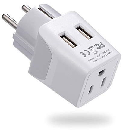 Ceptics Schuko, Germany, France, Spain Travel Adapter Plug with USB-A+USB-C- Usa Input Type E/F - Ultra Compact Perfect for Cell Phones, Laptop, Camera Chargers, iWatch, iPad, iPhone and More (CTU-9)
