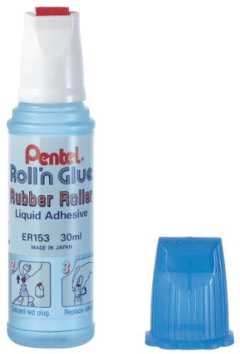Pentel Inodore Colle liquide rouleau applicateur caoutchouc flacon 30 ml Bleu