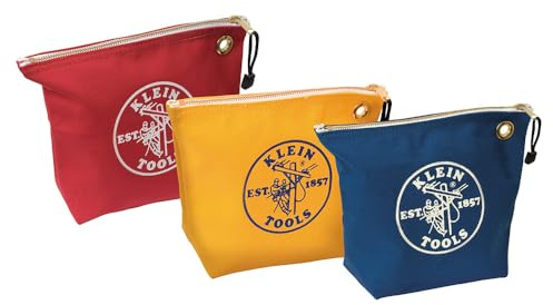 Klein Tools 5539CPAK Zipper Bags, Canvas Tool Pouches are 10-Inch Consumables Bags for Storing Parts, Assorted Color 3-Pack
