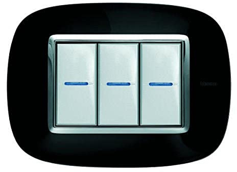 BTicino HB4803NR Axolute Placca Ovale, 3 Moduli, Nero Solido