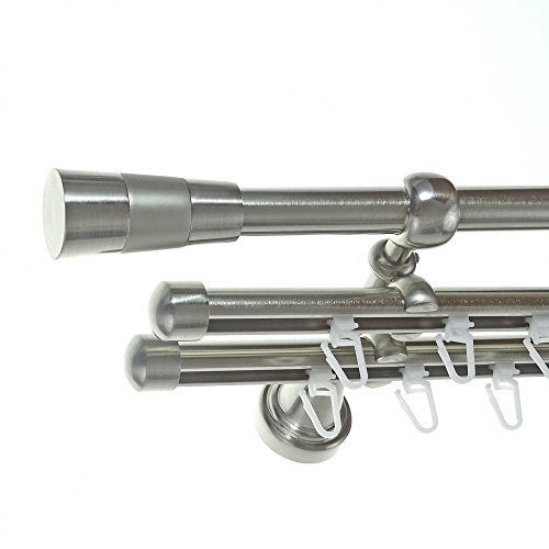 BASIT Rohr + 2X Innenlauf Gardinenstange Wandmontage 3 läufig 360cm lang Edelstahl Look Metall Gardinenstange 3 läufig Wandbefestigung Ø16mm I H14 RII