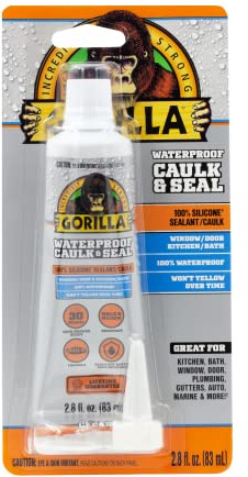 Gorilla Waterproof Caulk & Seal Silicone Sealant, 2.8oz Squeeze Tube (Pack of 1) - Clear Caulking Sealant for Kitchen, Window, Bath, Marine, Door and More