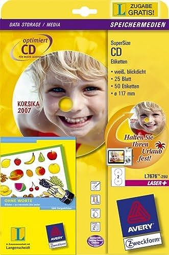 Avery Zweckform L7676-25U CD Etikett weiß 117 mm SuperSize inkl. Langenscheidt Ohne Worte Spezialausgabe
