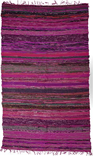 GURU SHOP Leichter Flickenteppich, Flickendecke 100x160 cm - Lila-bunt, Rot, Baumwolle, Teppiche, Bodenmatten