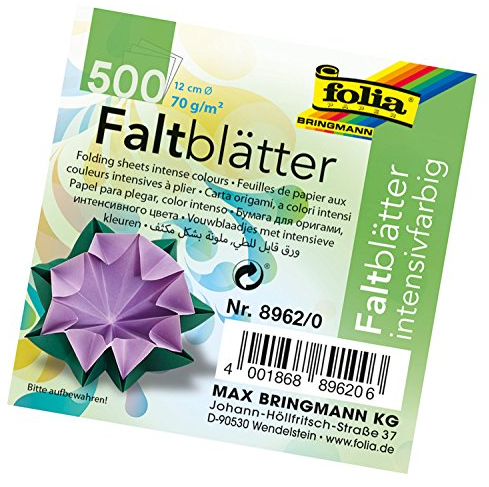 folia 8962/0 - Faltblätter rund, Durchmesser 12 cm, 70 g/qm, 500 Blatt sortiert in 10 Farben - ideal zum Falten und Formen von wunderschönen Figuren und andere kreative Bastelarbeiten