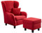 lifestyle4living - Moderner Ohrensessel mit Hocker – Große Auswahl an Stoffen und Farben - Gemütlicher Designer-Sessel im eleganten Landhaus-Stil, Rot