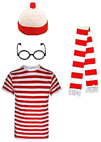 Unbranded Kinder Mädchen Jungen Wheres die Nerd Rot und Weiß Gestreift Welt Buch Tag 4 Stück Kostüm