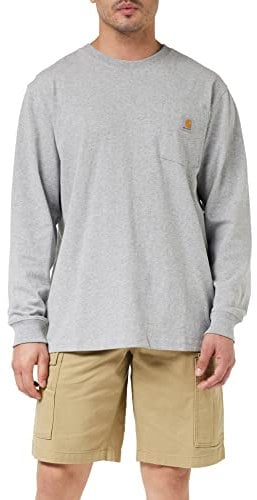 Carhartt Men's Loose Fit Heavyweight Long-Sleeve Pocket T-Shirt, Heather Grey, M