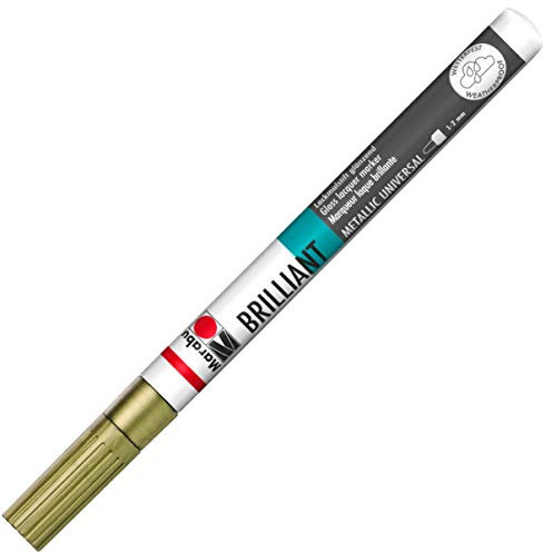 Marabu 01210031084 - Brilliant Painter, gold 084, Strichstärke ca. 1 - 2 mm, Universeller Lackmalstift, glänzend, deckend, wetterfest, lichtecht, schnell trocknend, für verschiedene Oberflächen