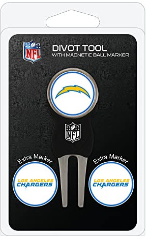 Team Golf NFL San Diego Chargers Divot Tool Pack With 3 Golf Ball Markers Divot Tool with 3 Golf Ball Markers Pack, Markers are Removable Magnetic Double-Sided Enamel