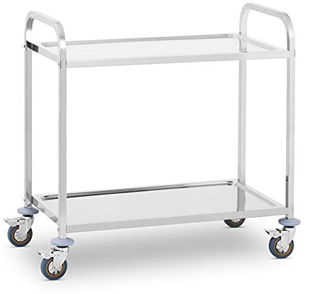Royal Catering Carro Cocina Carrito de Servicio con Ruedas RCSW 2 (2 Estantes, Carga 160 kg, Distancia Entre estantes 62 cm, Acer Inoxidable)