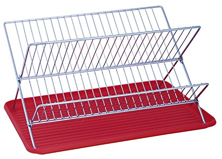 MSV Escurreplatos, Plegable con Bandeja, Metal, Rojo, 34.5 x 27 x 40 cm