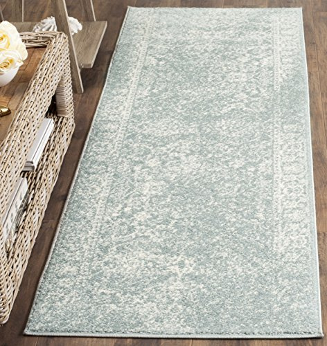 SAFAVIEH Adirondack Collection Runner Rug - 2'6 x 8', Slate & Ivory, Distressed Vintage Floral Design, Non-Shedding & Easy to Clean, Ideal for Hallway, Foyer, Entryway, Bedroom (ADR109T)