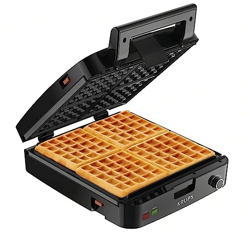 KRUPS Belgian Waffle Maker, Waffle Maker with Removable Plates, 4 Slices, Silver/Black