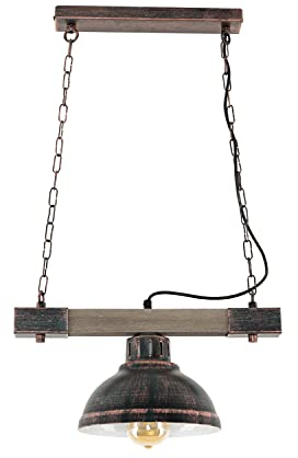 Licht-Erlebnisse Pendelleuchte Holz Metall in Kupfer Antik Wohnzimmer Esszimmer L:40 cm E27 max. 60 W Rustikale Vintage Hängelampe Esstisch HAKON