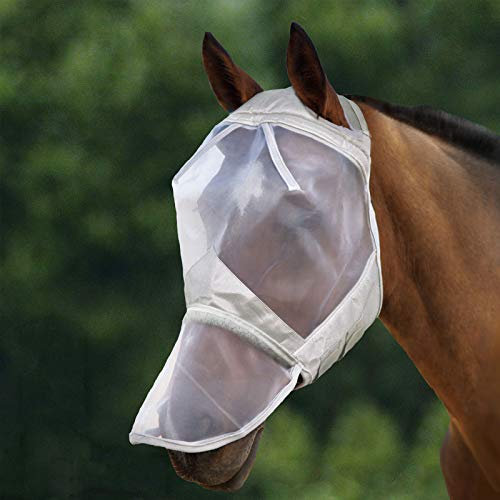 Harrison Howard CareMaster Midge-Proof Fleece Polsterung Pferde Fliegenmaske UV-Schutz ohne Ohren mit Nasenschutz Silber Vollblut (M)