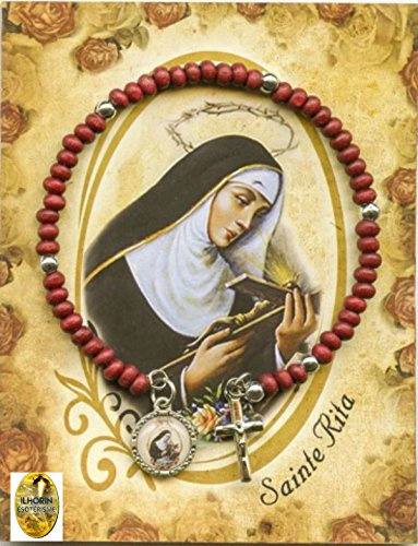 ilhorin Bracelet dizainier Sainte Rita en Perles de Bois parfumé a la Rose (Livraison Gratuite)