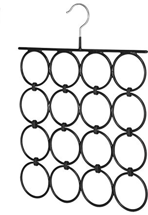 Whitmor 16 Rings Folding Metal Scarf Hanger for Closet, 12. 25W x 15. 88H, Space Saving Organizer Hangers for Scarves, Ties, Belts, Shawls, Accessory, Chrome & Black
