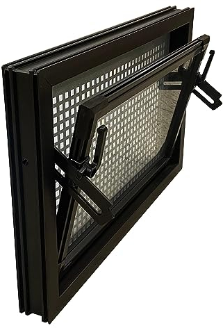 Kellerfenster braun 80 x 60 cm Einfachglas, Schutzgitter, montierter Pollenschutz, 4 Fensterbauschrauben