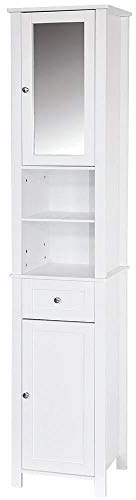 Bath Vida Priano Hoher Badezimmerschrank mit Spiegel, Aufbewahrungsschrank, bodenstehender Hochschrank, Weiß