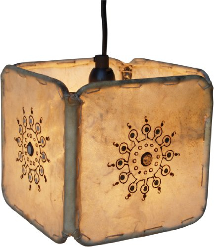 GURU SHOP Henna - Plafoniera/lampada a Sospensione in Pelle Karachi, Bianco, Colore: Bianco, 16x16x16 cm, Plafoniere Orientali