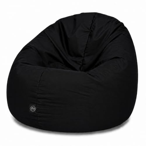 PATCH HOME 2 in 1 Funktion Sitzsack Sessel Bean Bag Sitzsäcke Gaming mit Reißverschluss bereits befüllt - Ø 125cm - Schwarz