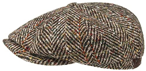 Stetson Hatteras Herringbone Cap Herren- Flatcap aus Schurwolle - Schirmmütze (Schirmlänge ca. 5,5 cm) - Wintercap mit Baumwollinnenfutter -Ballonmütze Herbst/Winter beige 57 cm