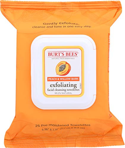 Burt's Bees Gesichts-Reinigungstücher, Pfirsich- und Weidenrinde, Peeling, 25 Stück, 25 Stück