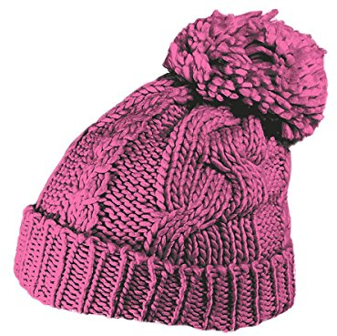 Alsino Pudelmütze Wollmütze Bommelmütze Strickmütze Wintermütze mit Bommel Grobstrick Damen Winddicht Fuchsia SM-135