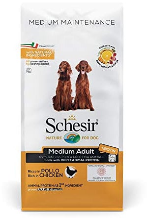 Schesir Dog Medium Maintenance Huhn, Hundefutter trocken für mittelgroßerRassen, Beutel, 12 kg