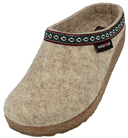 HAFLINGER Grizzly Franzl Filzpantoffel Hausschuh Filzclog Beigemeliert Öko, Gr. 42