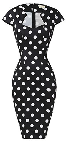 Grace Karin Womens 50s 60s Vintage Pencil Dress Bodycon Cap Sleeve Dress, Black White, M