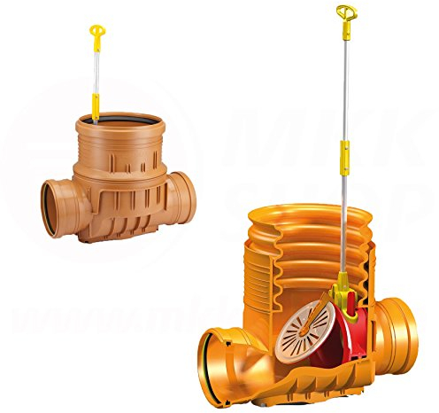Kontrollschacht Revisionsschacht DN 315 Abwasserschacht 2x Ø 200 mm Dränage HT KG Rohr Rückstauklappe Rückstauverschluß Wartungsschacht Schachtboden Kanal Grundkörper Entwässerung Schacht