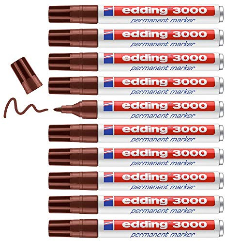edding 3000 Permanentmarker - braun - 10 Stifte - Rund-Spitze 1,5-3 mm - schnell trocknender Permanent Marker - wasserfest, wischfest - für Karton, Kunststoff, Holz, Metall - Universalmarker