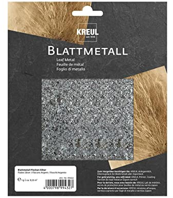 KREUL 99432-Hoja flocada Fina para Efectos metálicos de Alto Brillo, 1 g, Aprox. 0,33 m², Plata, para el Acabado de Madera, Vidrio, cartón, Porcelana y Mucho más, Silver