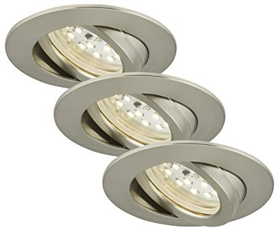 Briloner Leuchten 7209-032 LED Einbauleuchten 3er Set, Einbaustrahler schwenkbar, 230V, kein Trafo notwendig, Einbaulaulampe 5W, warm weiß, flache Einbautiefe 3cm, energiesparend, rund, matt-nickel