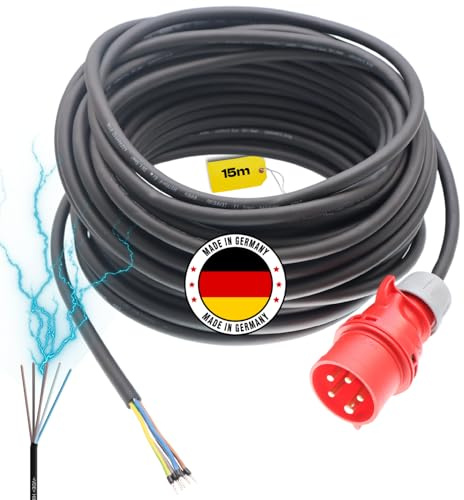 netbote24® maxgo CEE Anschlussleitung Maschinen Anschlusskabel Starkstromkabel Verlängerungskabel Gummikabel H07RN-F 5X1,5mm² 5-polig 400V 16A IP44 Außenbereich 15m